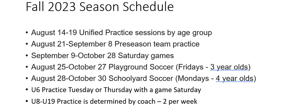 2023 Fall Schedule