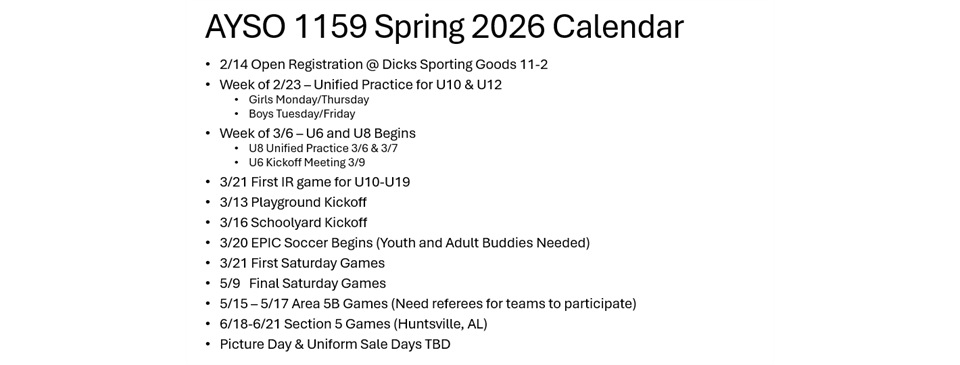 2026 Spring Schedule