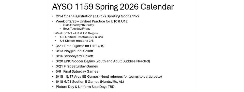 2026 Spring Schedule
